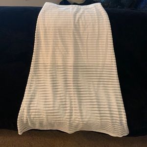 White Stripped Mesh Long Skirt